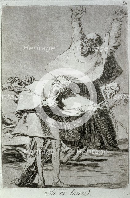 Los Caprichos, series of etchings by Francisco de Goya (1746-1828), plate 80: 'Ya es hora' (It is…