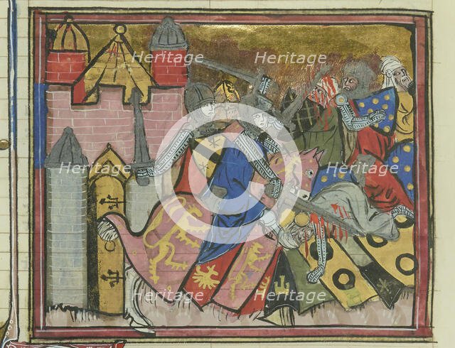 The Battle of Shaizar in 1111 (From "Li rommans de Godefroy de Buillon et de Salehadin"), 1337. Creator: Maître de Fauvel (active 1314-1340).