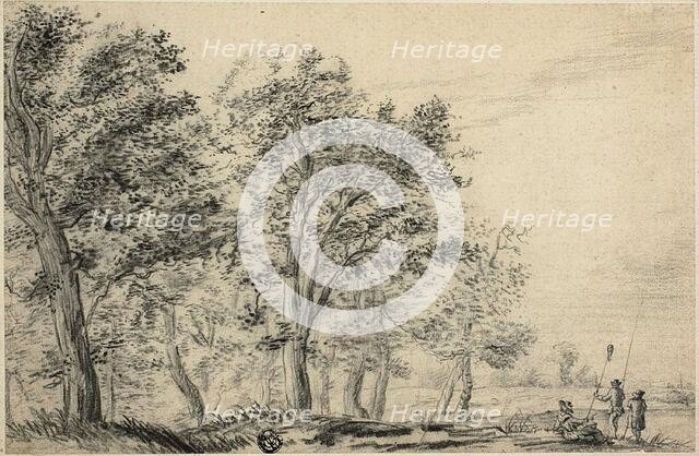 Wooded River Landscape with Three People Fishing, n.d. Creator: Possibly Jacob van Ruisdael Dutch, 1628/29-1682.
