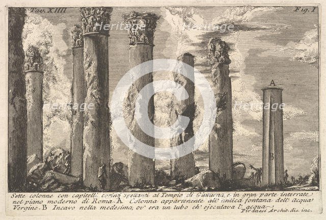 Seven columns of the Temple of Juturna with Corinthian capitals . . . (Sette colon..., 18th century. Creator: Giovanni Battista Piranesi.