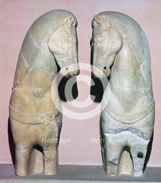 Detail of two stone horses from the Acropolis, 5th century BC. Artist: Unknown