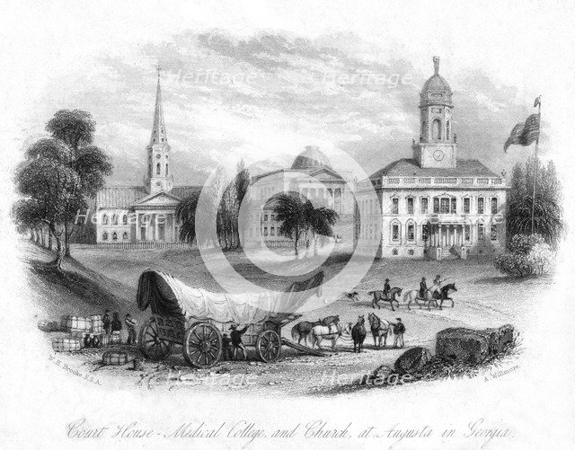 The Court House, Medical College and Church, Augusta, Georgia, USA, 19th century.Artist: A Willmore