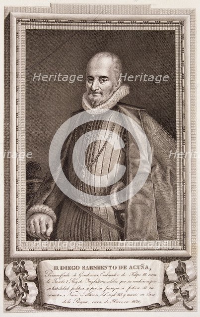 Diego Sarmiento de Acuña (m. 1626), Spanish politician and ambassador of Felipe III, engraving of…
