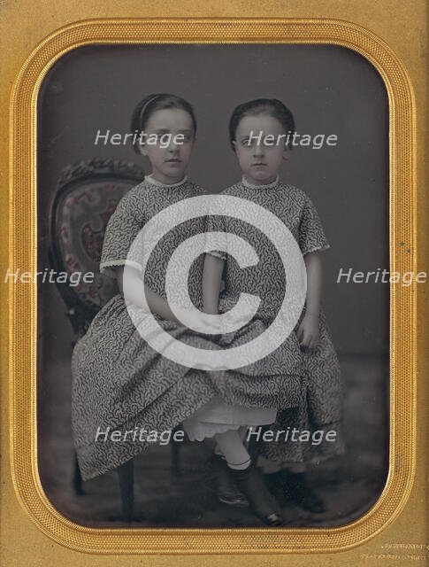 [Two Girls in Identical Dresses], ca. 1857. Creator: Jeremiah Gurney.