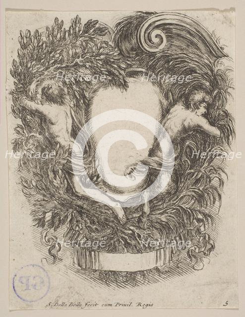 Cartouche Framed by Apollo and Pan, 1647. Creator: Stefano della Bella.