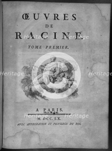 Cover of 'Oeuvres de Racine', with the plays of this author of the French Enlightenment, 1760. Creator: Racine, Jean (1639-1699).