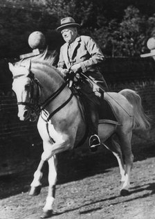 Sir Winston Churchill riding one of Bernard Van Leer's circus horses at Chartwell, Kent, 1946 Artist: Unknown.