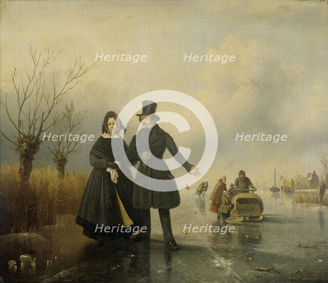 Portrait of Mr. and Mrs. Thijssen on the Ice, 1845. Creator: Jacobus Loerenz Sörensen.