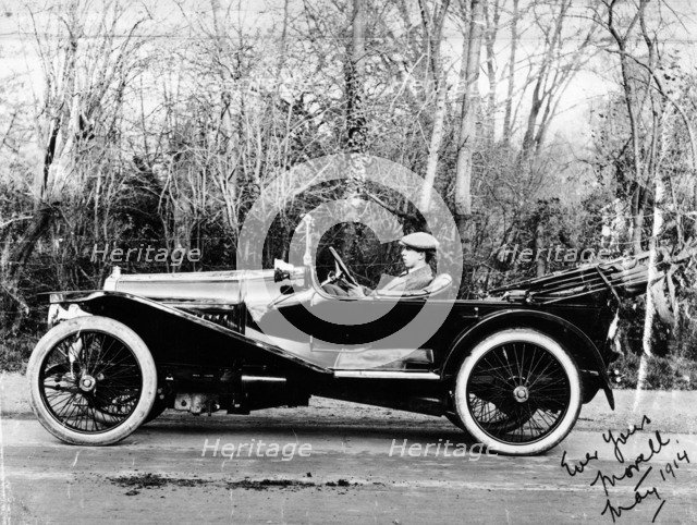 A man at the wheel of a Hispano-Suiza Alfonso XIII, 1914. Artist: Unknown