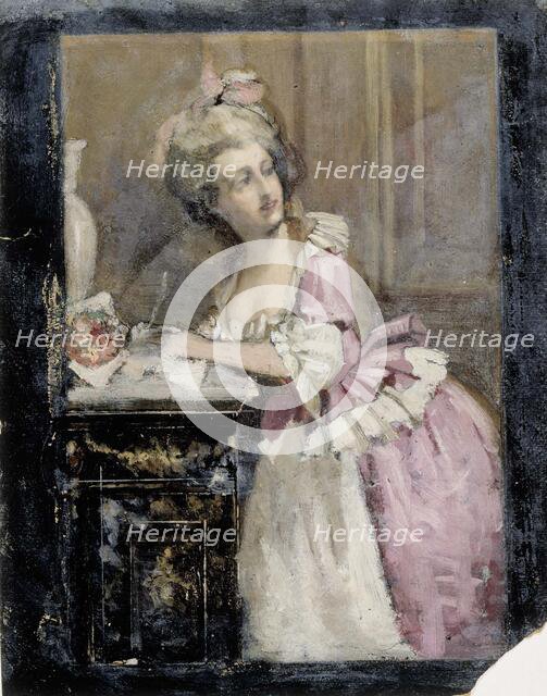 Lady Writing, Study II for the Rococo Lady, 1874. Creator: Albert Edelfelt.