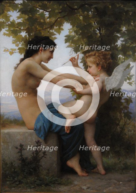 A Young Girl Defending Herself Against Eros, 1880. Artist: Bouguereau, William-Adolphe (1825-1905)