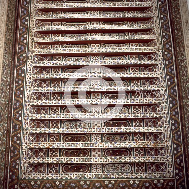 Coffered ceiling of the Bahia Palace of Marrakech.