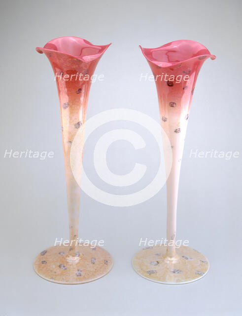 Pair of Agata Vases, c. 1887. Creator: New England Glass Company.