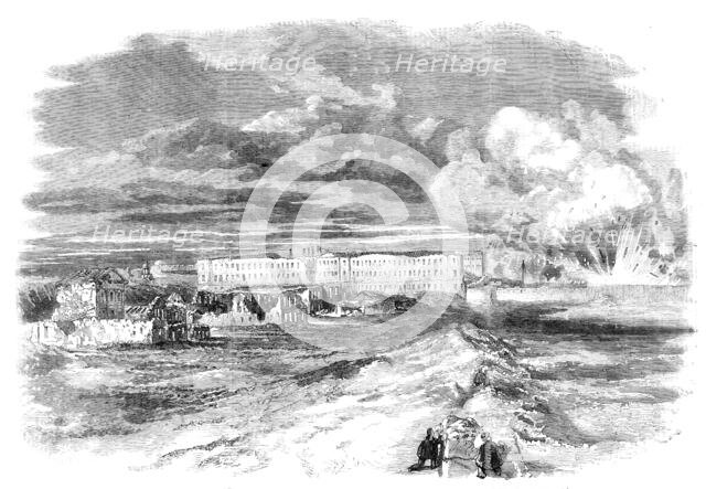 Destruction of the Docks, Sebastopol - from a sketch by J. A. Crowe, 1856.  Creator: J. A. Crowe.