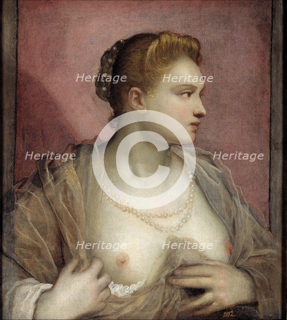 Lady Baring her Breast. Artist: Tintoretto, Domenico (1560-1635)