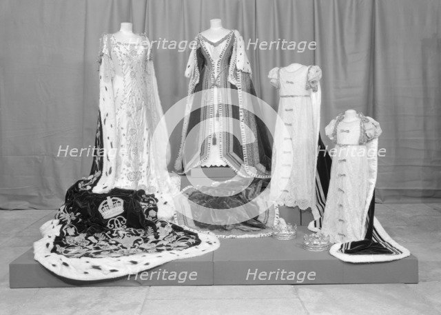 Coronation robes of Queen Victoria, Elizabeth & Princesses Elizabeth and Margaret. Creator: Unknown.