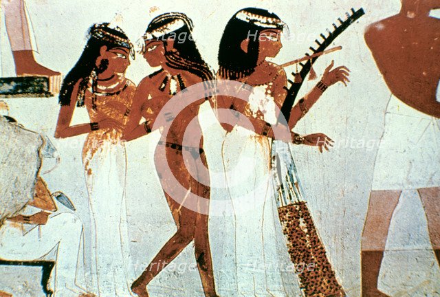 Wall Painting, Detail, Group of Musicians, Tomb of Nakht, Thebes Artist: Unknown