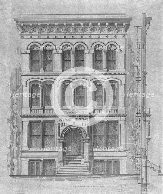 Stewart-Bentley Building, Chicago, Illinois, Elevation and Exterior Wall Section, 1872. Creator: Carter Drake and Wight.