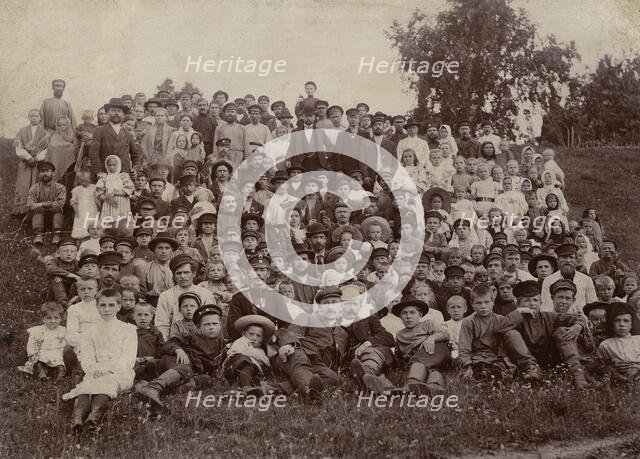 Workers and residents of the Znamensky glass factory village, 1909. Creator: S. Ia. Mamontov.