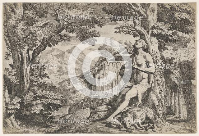 The prodigal son seated at the base of a tree among swine, his gaze directed upward..., ca. 1640-50. Creator: Pietro Testa.