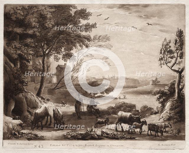 Liber Veritatis: No. 42, A River Landscape with a Shepherd and Shepherdess..., 1774. Creator: Richard Earlom (British, 1743-1822).