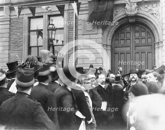 Crowd outside Buxton Town Hall, Derbyshire, c1900s(?). Artist: Unknown