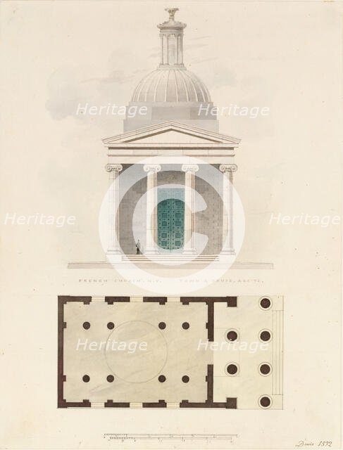 Church of the French Protestants (Eglise Français du Saint Esprit), New York..., 1832. Creator: Alexander Jackson Davis.