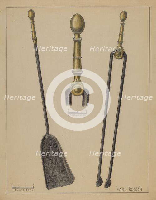 Fire Tongs and Shovel, 1935/1942. Creator: Hans Korsch.