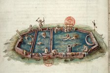 Bains de Néris-les-Bains. Miniature from Générale description du pais et duché de..., 1561-1574. Creator: Anonymous master.