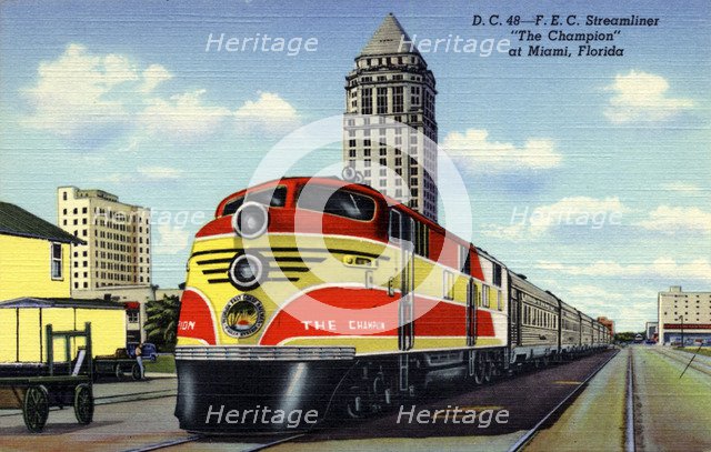 FEC Railway streamliner train 'The Champion', at Miami, Florida, USA, 1940. Artist: Unknown