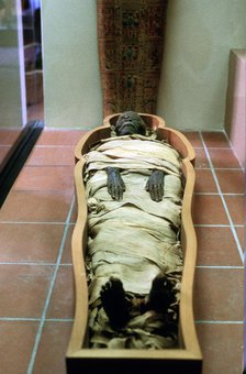 Ancient Egyptian mummy in wrappings. Artist: Unknown