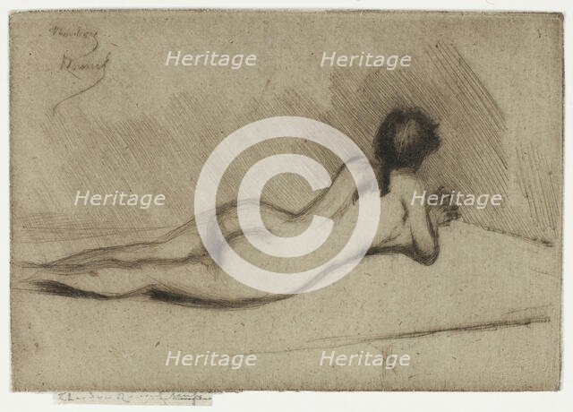 Study from the Nude of a Girl Lying Down, 1890. Creator: Theodore Roussel.