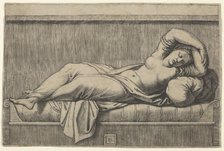 Cleopatra lying partly naked on a bed, ca. 1515-27. Creator: Marcantonio Raimondi.