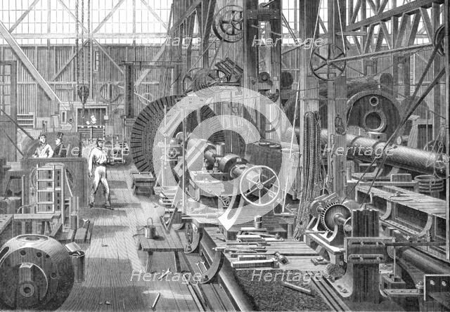 A visit to Penn's Marine Engine Factory, at Greenwich: turning a crank axle, 1865. Creator: Unknown.