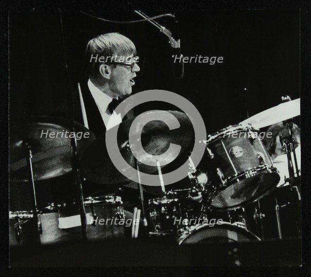 Ted Heath Band drummer Jack Parnell playing at the Forum Theatre, Hatfield, Hertfordshire, 1983. Artist: Denis Williams