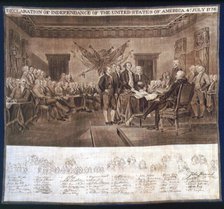 Declaration of Independance handkerchief, United States, c. 1876. Creators: Unknown, John Trumbull.