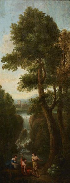 Three Figures in a Landscape-Fragment of a Painting, c1650. Creator: Unknown.