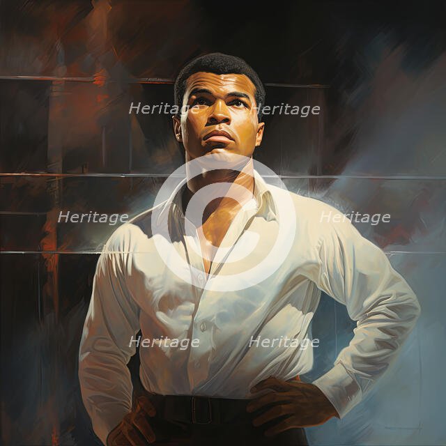 AI IMAGE - Portrait of Muhammad Ali standing in a boxing ring, 1960s, (2023). Creator: Heritage Images.