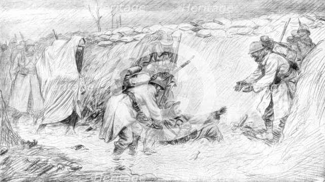 French soldiers seeing the funny side of falling in the mud, World War I, 1916, (1926). Artist: Unknown