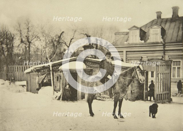 Russian author Leo Tolstoy on horseback, Moscow, Russia, 1900s. Artist: Sophia Tolstaya