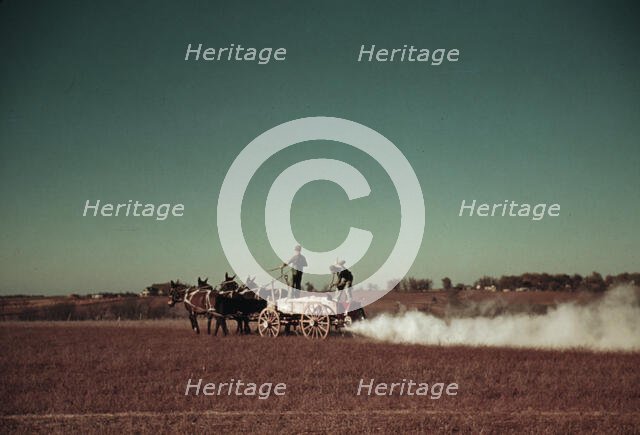 Spreading fertilizer from 4-mule team wagon, Georgia, ca. 1940. Creator: Marion Post Wolcott.