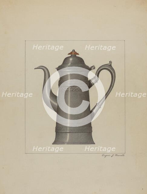 Pewter Coffee Pot, c. 1936. Creator: Eugene Barrell.