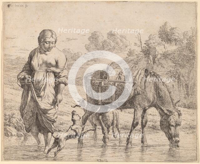 Woman Crossing a Stream, 1662. Creator: Karel Du Jardin.