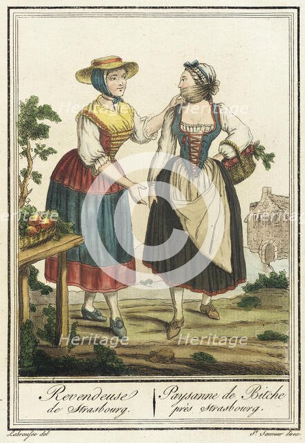 Costumes de Différent Pays, 'Revendeuse de Strasbourg/ Paysanne de Bitche près Strasbourg', c1797. Creators: Jacques Grasset de Saint-Sauveur, LF Labrousse.
