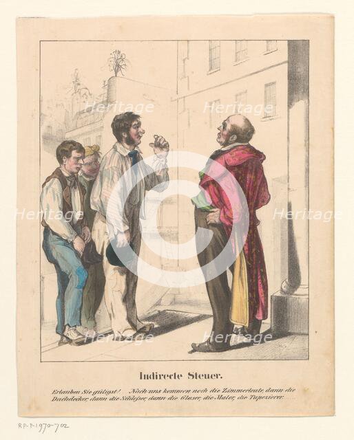 Workmen in line with a client, 1860-1865. Creator: Anon.