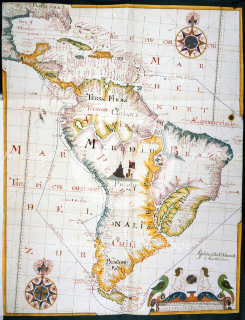 Map of the West Indies and South America, 1683.  Creator: William Hack.