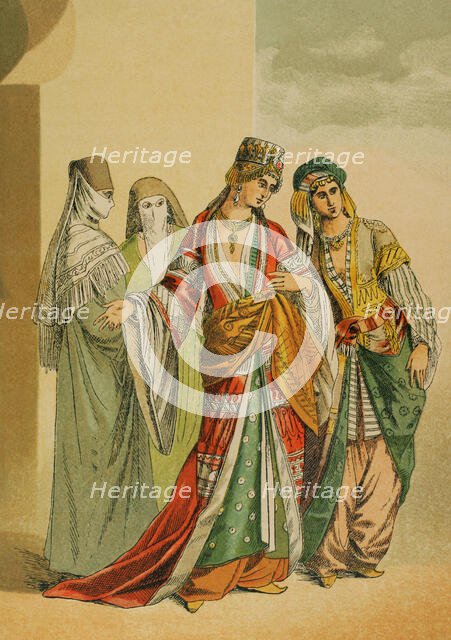 Sultana and princess with their slaves, Turkey, Middle Ages, 1884.  Creator: Unknown.