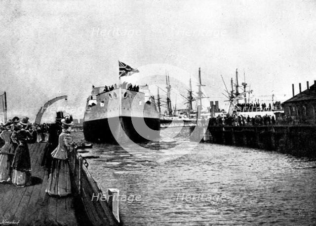 Floating of H.M.S. "Majestic" at Portsmouth, January 31, 1895. Creator: Symonds.