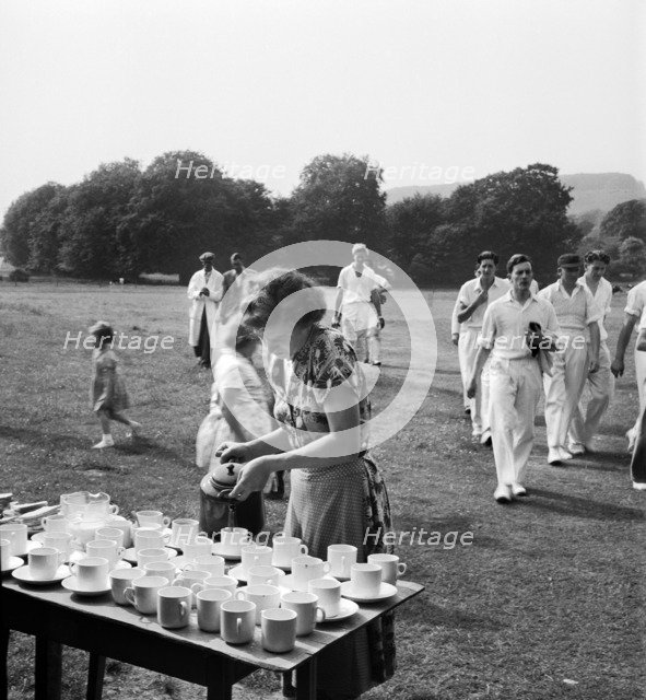 Tea interval at a cricket match, Lewes, East Sussex, 1959. Artist: John Gay