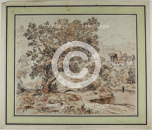 Figures in Idyllic Italianate Landscape, n.d. Creator: Franz Kobell.